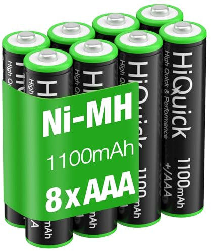 HiQuick 8 x AAA Rechargeable Batteries, Rechargeable 1100mAh Battery, Ni-MH Recycle High Capacity Performance, Pack of 8