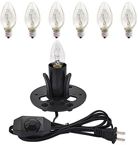 New Orange Heart Himalayan Salt Lamp Cord with Dimmer Switch and Bulbs, 6FT Original Replacement Cord with Base Assembly 3.35 Inches, 6-Pack 15 Watt E12 Halogen Salt Lamp Bulbs for Salt Rock Lamp