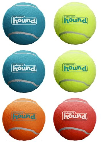 Outward Hound Squeaker Ballz – Palline da tennis cigolanti per cani sotto i 22,7 kg, giocattolo interattivo per cani per recuperare e addestrare, M (6,3 cm), confezione da 6