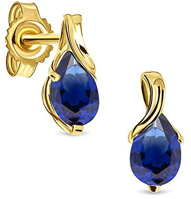 Miore Schmuck Damen Ohrstecker mit Edelstein Geburtsstein Saphir in Blau Ohrringe aus Gelbgold 14 Karat / 585 Gold