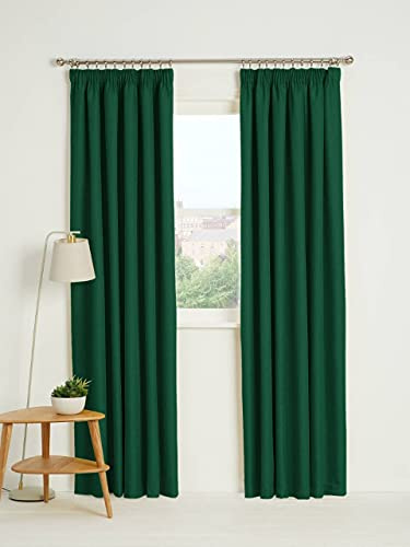 Kinfolk Textile Blackout Thermal Pencil Pleat Tape Top Insulated Pair of Blackout Curtains Including 2 Tiebacks (Emerald Green, 46 x 54)