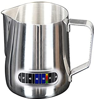 Coffee Milk Frothing Cup, Stainless Steel Espresso Steaming Milk Frothing Pitcher with Temperature Display, Espresso Steaming Pitcher Latte Art for Bar Making Coffee Cappuccino(Size:350ml)