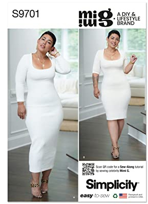 Simplicity Easy Misses' Knit Dress Sewing Pattern Kit by Mimi G, Code S9701, Sizes 18-20-22-24-26, Multicolor
