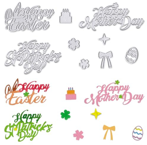 Hying Happy Easter Words Cutting Dies for Card Making, Happy Saint Patrick Day Letters Die Cuts Mother's Day Flowers Dies Stencils Embossing Template for Craft Scrapbooking DIY Photo Album Decorations