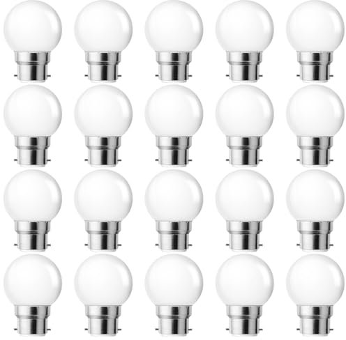 MZYOYO B22 LED Glühbirne,B22 LED 1W Glühbirnen,G45 LED B22 Warmweiß 2700K,1W Ersetzt 5 Watt,B22 Led Birne 230V Dekorative Leuchtmittel für Partybeleuchtung Lichterketten,20er Pack