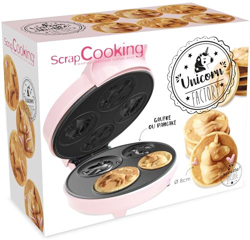 ScrapCooking - Máquina de Gofres y Pancakes Unicornio - Unicorn Waffle Factory - Placa Calefactora Antiadherente - Idea de Regalo para Repostería y Cocina - Receta Incluida - Rosa - 3886