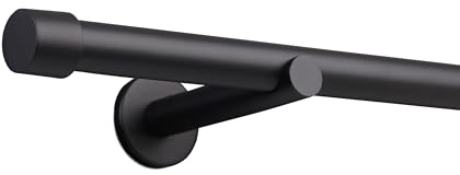 Deco-Raum Gardinenstange auf Maß 25mm Wandträger Style Endstück Cap schwarz-matt nach Maß gefertigt, ohne Ringe 230 cm, geteilt
