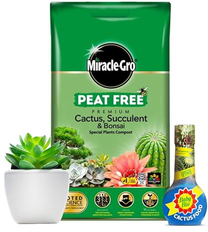 Cactus Succulent Plants Growing Bundle - Peat Free Cacti Bonsai Potting Compost 10L & Cactus Plant Feed Liquid Concentrated Fertiliser 175ml Houseplant Food Compost for Indoor Plants with Topline Card