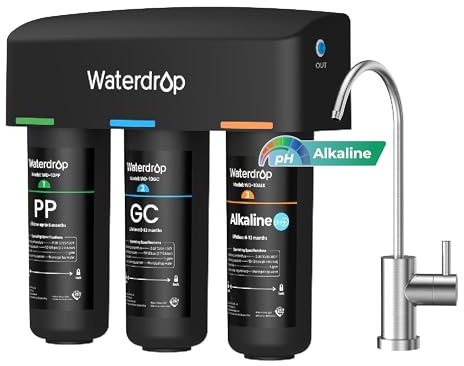 Waterdrop TSB-ALK 8 Layer Slightly Alkaline Under Sink Water Filter System, Reduces PFAS, PFOA/PFOS, Fluoride, Chlorine, Bad Taste & Odor, with Dedicated Faucet, Under Sink Water Filtration System