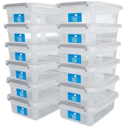 ATHLON TOOLS 10x 1L Aufbewahrungsboxen mit Deckel klein – 100% Neumaterial - transparent - BPA Frei – stapelbare Behälter – graue Verschlussclips – nahezu Luftdicht - Organizer