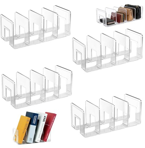 4PCS Acryl Zeitschriftensammler, SHAIDOJIO Transparente Schreibtisch Aktenordner Organizer Stehsammler-32cm, 4 Fächer Multifunktionaler Katalogsammler, Handtaschen Aufbewahrung für Buch, Dokument
