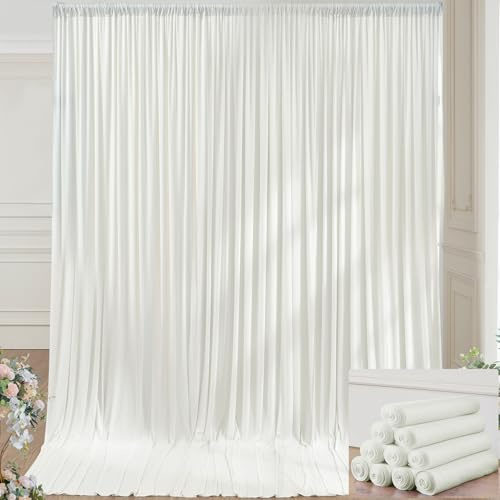 Lot de 10 panneaux de rideaux de toile de fond infroissables doux et soyeux, faciles à draper, pour séances photo de mariage et d'anniversaire, 15,2 x 4,3 m (l x H), ivoire crème