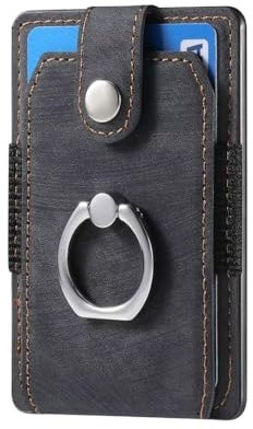 COQUE Estuche para Tarjetas de teléfono, Ultrafino, de Cuero, Adhesivo, para Bolsillo, con Anillo, para Tarjetas de crédito, Adhesivo Trasero para teléfono Inteligente-Negro