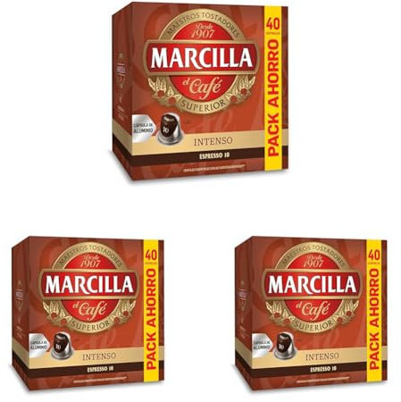 Marcilla Café Cápsulas Intenso - 40 Cápsulas Compatibles Nespresso (Paquete de 3)