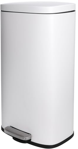 LIFERUN Mülleimer Küche 30l, Abfalleimer mit Deckel, Softclose Treteimer aus Stahl, mit Inneneimer für Küche, Badezimmer, Büro, Weiß