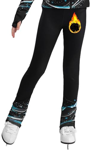 Kaerm Konståkningsbyxor, termobarn, flickor, fodrade träningsbyxor, hög midja, varma leggings, färgblock, lapptäcke, sportbyxor, stretch
