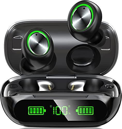 TAGRY Écouteurs sans fil Bluetooth, affichage LED de la puissance/50 heures de lecture/contrôle des boutons/étanchéité IP7 TWS écouteurs intra-auriculaires avec microphone HD, son stéréo Hi-Fi pour le