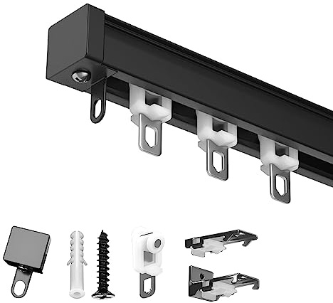 Sistema di binari per tende in metallo per montaggio a soffitto/parete, per divisorio scorrevole, lunghezza 90/120/150/300 cm, funziona con rulli, occhielli e tende plissettate, ideale per tutti i