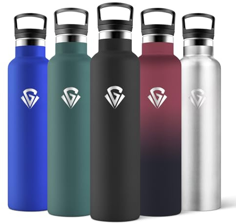 Motswedi Botella Termica Agua Acero Inoxidable, 1L Libre de BPA, 2 Tapas Incluidas (Con Pajita), 304 Acero Inoxidable, Botellas para Oficina, Gimnasio, Salidas diarias - Negro