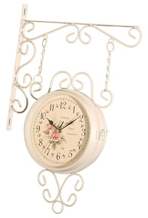 MotiveTech Reloj de Pared de Doble Cara, Redondo, Silencioso, Decoración para El Hogar, Diseños Antiguos, Reloj de Estación para Pasillo, Dormitorio, Hogar, BALC, Blanco, Individual