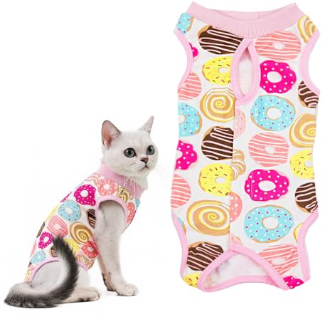 Body para gatos después de la cirugía – Traje de recuperación de algodón con cobertura abdominal y barrera contra fugas para castración, ajustable para todo el año (M)