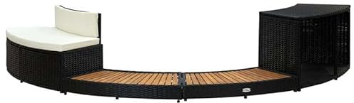 Bordo per vasca idromassaggio nero in legno di acacia e polyrattan – Bordo stabile per piscina con finitura a olio e telaio in acciaio per un'eleganza duratura