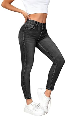shownicer Jeans Donna Vita Alta Curvy Skinny Jeans Elasticizzati Jeggings Denim Pantaloni A Nero L