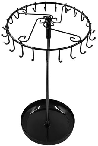 Zatixbu Árbol para Joyas Giratorio con 23 Ganchos - Organizador de Collares, Pendientes, Pulseras y Relojes - Expositor de Joyas Moderno (Negro, 21x36 cm)