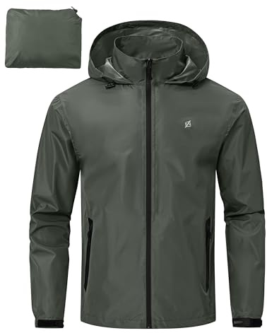 YuKaiChen Waterproof Jacket Men's Rain Coat Outdoor Lightweight Packaway TPU with Taped Seams for Hiking Camping Cycling Armygreen L