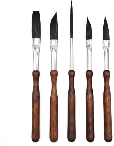 5Pcs Pinstriping Brush, Professional Detail Hair Brushes Set for Watercolour Inks Acrylic Painting and Gouache, Includes Flat,Cat's Tongue Oval,Fine Liner,Dagger Strippers Artist Brushes