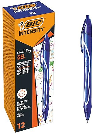 BIC Gel-ocity Quick Dry Tintenroller, Gelstifte in Blau, Strichstärke Medium, Nachfüllbar, 12er Pack