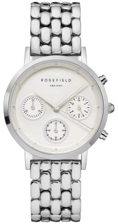 Rosefield Damenuhr The Gabby Silber 33 mm Rundes Gehäuse mit Weißem Zifferblatt und silbernem Band - NWS-N92