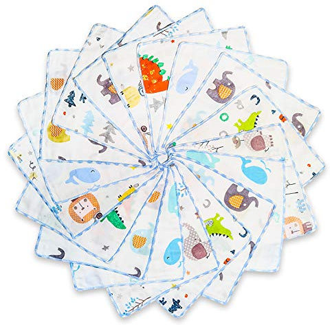 Paquete de 18 paños de muselina para bebé, toalla de baño infantil de algodón natural, toalla facial suave para niños pequeños, lista de regalos para recién nacidos, baby shower, 22 x 22 cm, mundo