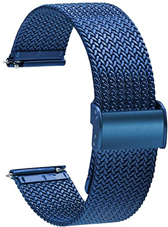 TStrap Montre Bracelet Maille Milanaise - Bracelets de Montre Remplacement à Dégagement Rapide pour Hommes Femmes - Bracelet de Montre Intelligente Acier Inoxydable Métal Bleu - 16mm 18mm 20mm 22mm