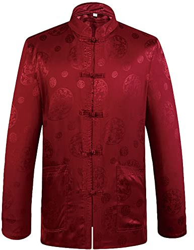 G-LIKE Traje chino Tang, traje tradicional de China antigua, artes marciales, Tangzhuang, Kung Fu, chaqueta de manga larga, trajes, camisa, uniforme, tela para hombres y mujeres, brocado, rosso, S