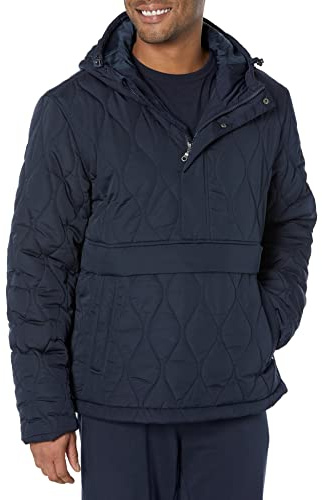 Amazon Essentials Abrigo Acolchado con Capucha y Cremallera Corta, Aislante e Impermeable Hombre, Azul Marino, XL