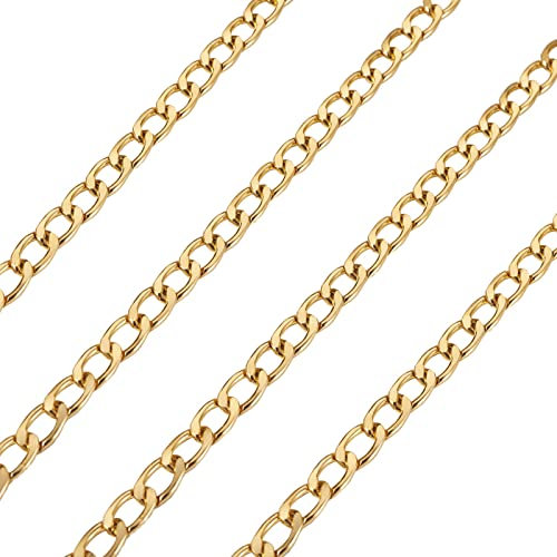 Spritewelry Catena cubana in acciaio inox da 16,4 piedi larghezza 8 mm catena a maglie barbazzali dorate rotolo cavo collegamento collana roolo per braccialetti gioielli catena fabbricazione