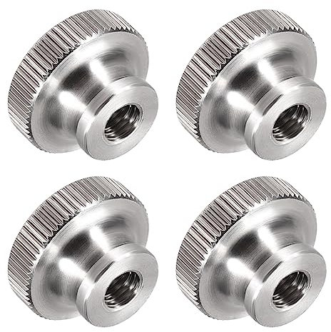 QUARKZMAN M6 Moleté Pouce Écrous x 4pcs Femelle Filetage Rond Écrou Fixation pour Machinerie, [Argent Ton, 304 Acier Inoxydable ]