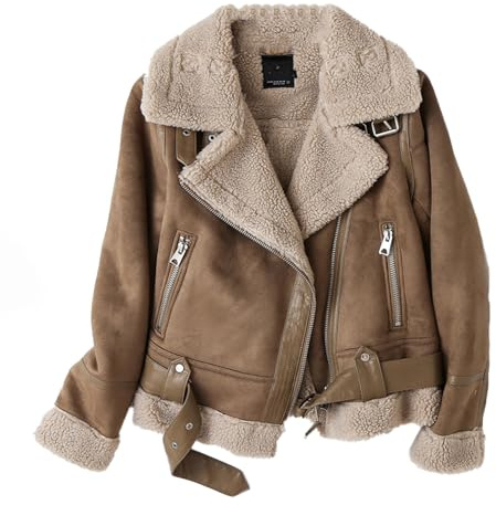 Femmes En Faux Cuir Court Recadrée Brun Manteau Pour L'hiver Vintage Fourrure Intégré Veste Zip Up Revers Manches Longues Vestes Femmes Vêtements d'extérieur, marron, S taille courte