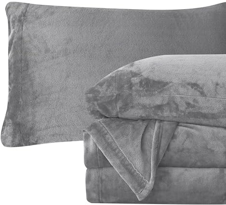 Elegant Comfort Luxuriously Soft 4-Piece Velvet Plush Flannel Sheet Set - Premium Quality - Cozy Warm, Anti-Static, Non Pilling Fuzzy Velvet Flannel Fleece Deep Pocket Sheet Set - Cal King, Gray