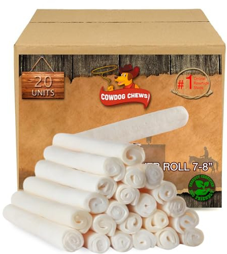 Cowdog Chews Beefhide Roll (7-8 inch) Long Lasting Dog Treat Bone, Great for Dental Health and Aggressive Chewers (20 Count)