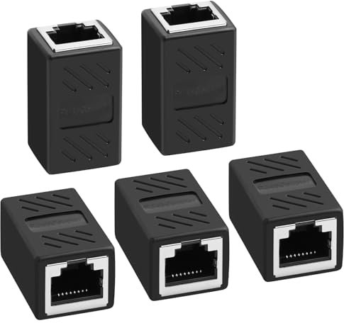 AXFEE 5 Stück RJ45-Netzwerk-Koppler, Ethernet-Anschlüsse, geschirmter Line-Adapter, Ethernet-Verlängerungskabel Cat7/Cat6a/Cat6/Cat5e/Cat5, LAN-Kabel weiblich