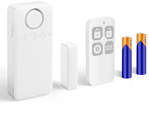 Erdiegle Alarma de Puerta con Mando a Distancia, Sensor de Puerta/Ventana con batería, Sonido de 135 dB, 4 Modos de Alarma, Contacto de Ventana/Puerta Sistema de Alarma para casa (DR100)