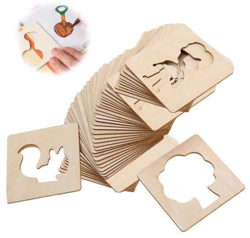 Duoleimi Stencil da disegno per bambini – Set di 60 stencil per pittura in legno, stencil educativo fai da te per bambini, ideale per artigianato e colorare.