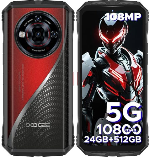 DOOGEE S118 PRO Rugged Smartphone 5G, 24GB+512GB(2TB) DDR5, Dimensity 7050, 6.6 Inch FHD+ 120Hz, 10800mAh/33W, 108MP+20MP Night Vision, Android 14 Rugged Phone, Al Function, WiFi 6/Face ID/NFC-RED