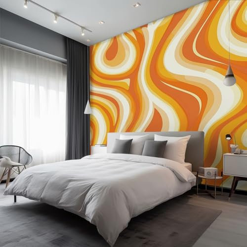 Swirl Mural Wallpaper, Retro 70s 80s Wallpaper for Bedroom, Living Room, TV Backdrop, Office, Hotel Wall Background Decoration Non-Woven Wall Paper 150 X 105 cm (WxH) &JMH146