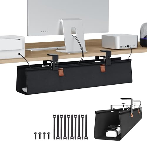 KEEGH Under Desk Cable Management Tray - 30 No Drill Cord Management Under Desk - Clamp/Screw Mount - Premium Fabric Wire Management - Gaming/PC Cable Tray Cord Hiders for Office/Home