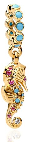 Amuefer oro seahorse pendente Charms 925 argento donna collana Charms stringa perle, bestia marina gancio collana compatibile bracciale