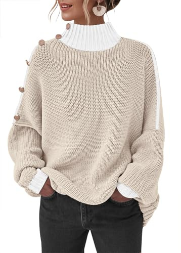 Womens Long Sleeve Pullover Sweater 2026 Classic Turtleneck Oversized Knitted Sweaters Casual Winter Clothes