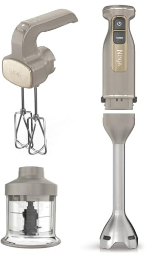Ninja Foodi 3-en-1 Mixeur, Mélangeur et Hachoir à main, démarrage progressif, 2 vitesses de mixage et 5 vitesses pour hacher, mélanger, pétrir, mixer, lavables au lave-vaisselle, Stone or CI100EUSTGD